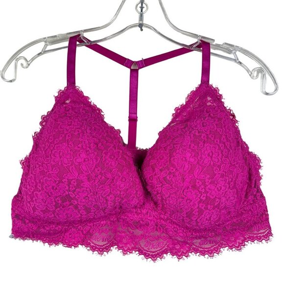 aerie Other - AERIE Lightly Padded Triangle Lace Bralette Hot Pink Size XL